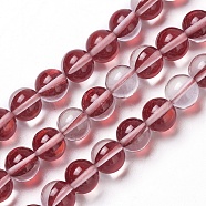Synthetic Moonstone Beads Strands, Dyed, Holographic Beads, Half AB Color Plated, Round, Dark Red, 10mm, Hole: 1mm, about 40pcs/strand, 15 inch(G-F143-10mm-10)