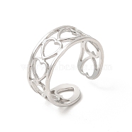 304 Stainless Steel Hollow Out Heart Open Cuff Ring for Women, Stainless Steel Color, US Size 6 1/4(16.7mm)(RJEW-E063-19P)