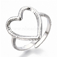 Non-Tarnish 304 Stainless Steel Heart Cuff Ring, Open Ring for Women, Stainless Steel Color, US Size 8(18.7mm)(RJEW-N038-123P)