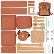 DIY Imitation Leather Sew on Backpack Kits, Including Fabric, Scissors, Thread, Needle, Shoulder Straps, Iron Buckle & Clasps, Screwdriver, Camel, Finished Product:  23x9x26cm(DIY-WH0387-27B)