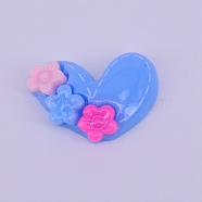 Resin Cabochon, Heart with Flowers, Blue, 16.5x21.5x5mm(RESI-WH0009-47)