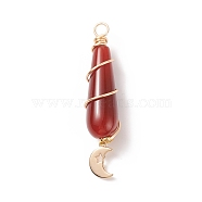 Dyed Natural Carnelian Big Pendants, with Golden Tone Brass Findings, Teardrop Charm with Moon, 53.5mm, Hole: 4mm(PALLOY-JF01866-02)