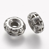 304 Stainless Steel Spacer Beads, Rondelle, Antique Silver, 10x4mm, Hole: 3mm(STAS-K132-040AS)