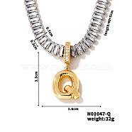 Golden Tone Brass Pave Clear Cubic Zirconia Letter Pendant Necklaces for Women, 15.75 inch(400mm)(YX4437-17)