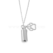 Stainless Steel Bullet with Paw Print Urn Ashes Pendant Necklace, Memorial Jewelry for Men Women, Silver, 19.69 inch(50cm)(BOTT-PW0002-010C-S)