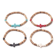 Coconut & Cross Dyed Synthetic Turquoise Beaded Stretch Bracelet for Men Women, Mixed Color, 1/4 inch(0.5~0.6cm), Inner Diameter: 1-7/8 inch(4.8cm)(BJEW-JB09293)
