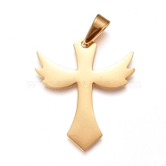 304 Stainless Steel Pendants, Cross, Golden, 38x32x1.5mm, Hole: 10x4.5mm(STAS-I135-02G)