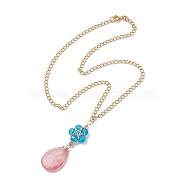 Glass & Cherry Quartz Glass Pendant Necklaces, with Brass Findings, Jewely for Women, Teardrop, Golden, 16.46 inch(41.8cm)(NJEW-JN04675)