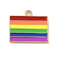 Alloy Enamel Pendants, Light Gold, Pride Flag/Rainbow Flag Charms, Colorful, 17.5x20x1mm, Hole: 1.5mm(ENAM-G208-12KCG)