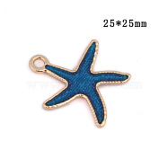 Alloy Enamel Pendants, Starfish Shape, Cadmium Free & Lead Free, Light Gold, Blue, 25x25mm, Hole: 2.5mm(ENAM-TAC0001-36LG-01)