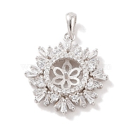 925 Sterling Silver Peg Bail Pendants, with Cubic Zirconia, Hollow Snowflower Charm, for Half Drilled Beads, Real Platinum Plated, 23.5x21x3.5mm, Hole: 4x5mm, Pin: 1mm(STER-B003-07P)