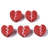 Handmade Polymer Clay Beads, for DIY Jewelry Crafts Supplies, Heart, FireBrick, 8x9~9.5x4~4.5mm, Hole: 1.8mm(CLAY-N008-023F)