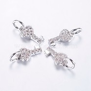 Long-Lasting Plated Brass Micro Pave Cubic Zirconia Charms, Heart Key, Real Platinum Plated, 10x5x1.5mm, Hole: 3mm(ZIRC-F069-48P)