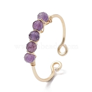 Copper Wire Wrapped Natural Amethyst Open Ring, Cuff Finger Ring for Women, US Size 9(18.9mm), 1~3mm(RJEW-JR00630-02)