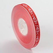 Christmas Theme Polyester Ribbons, Red, 3/8 inch(9mm), about 100yards/roll(91.44m/roll)(SRIB-L031-009-04)