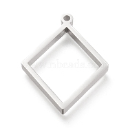 304 Stainless Steel Open Back Bezel Pendants, Double Sided Polishing, For DIY UV Resin, Epoxy Resin, Pressed Flower Jewelry, Rhombus, Stainless Steel Color, 33x24.5x3mm, Hole: 2mm(STAS-K208-08P-A)
