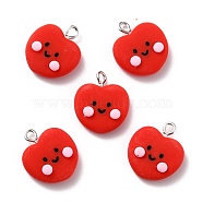 Resin Pendants, with Platinum Iron Peg Bail, Heart, Red, 20.5x17.5x6mm, Hole: 2mm(RESI-C002-08)