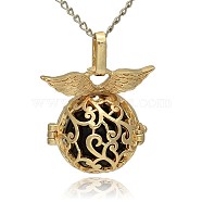 Golden Tone Brass Hollow Round Cage Pendants, with No Hole Spray Painted Brass Ball Beads, Black, 26x26x19mm, Hole: 3x8mm(KK-J230-01G)