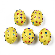 Polymer Clay Rhinestone Beads, Pave Disco Ball Beads, Oval, Light Khaki, PP15(2.1~2.2mm), 16.5~18x13~14mm, Hole: 1mm(RB-T017-32I)