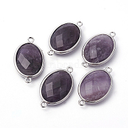 Platinum Plated Brass Amethyst Links connectors, Faceted, Oval, 26.5x15x6mm, Hole: 1~2mm(X-G-F339-B10)