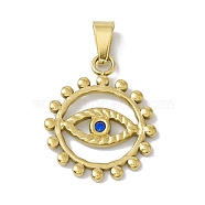 Vacuum Plating 304 Stainless Steel Pendants, with Sapphire Rhinestone, Ring with Horse Eye, Golden, 24x20x2mm, Hole: 6.5x3mm(STAS-A062-31G)