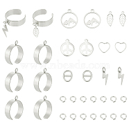DIY Charm Cuff Ring Making Kit, Including 304 Stainless Steel Loop Ring Base & Pendants, Alloy Buckles, Leaf & Mountain & Peace Sign, Stainless Steel Color, 44Pcs/box(STAS-UN0051-42)