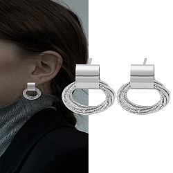 1Pair Alloy Stud Earrings, Flat Round, Platinum, 24.5x18mm(EJEW-LP0008-025)