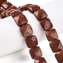 Synthetic Goldstone Beads Strands, Faceted Square, 12~12.5x12~12.5x5.5~6mm, Hole: 1.2mm, about 17pcs/strand, 8.07~8.4''(20.5~21cm)(G-T138-167)