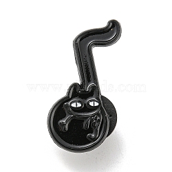 Music Theme Cartoon Black Cat Enamel Pins, Black Alloy Badge for Women Men, Musical Note, 31x14.8x1.4mm(JEWB-K016-11A-EB)