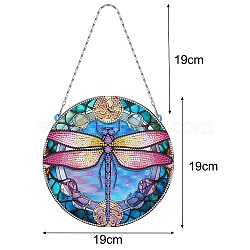 DIY Diamond Painting Hanging Pendants Decoration Kits, Including PET Big Pendants, Resin Rhinestones Bag, Diamond Sticky Pen, Tray Plate and Glue Clay, Flat Round, Dragonfly, 380mm, Pendant: 190mm(PW-WG8D040-10)