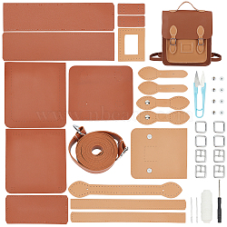 DIY Imitation Leather Sew on Backpack Kits, Including Fabric, Scissors, Thread, Needle, Shoulder Straps, Iron Buckle & Clasps, Screwdriver, Camel, Finished Product:  23x9x26cm(DIY-WH0387-27B)