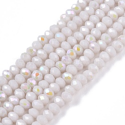 Electroplate Opaque Solid Color Glass Beads Strands, Half Rainbow Plated, Faceted, Rondelle, Light Grey, 2.3~2.7x1.5mm, Hole: 0.4mm, about 150~155pcs/strand, 32~33cm(EGLA-A044-P1mm-L19)