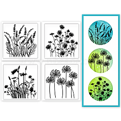4Pcs 4 Styles PVC Stamp, for DIY Scrapbooking, Flower, 55x55mm, 1pc/style(DIY-WH0487-0002)