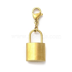 304 Stainless Stee Pendant Decoration, with Lobster Clasp Charms, for Keychain, Purse, Backpack Ornament, Real 18K Gold Plated, Padlock, 34mm(KEYC-B018-02G-02)