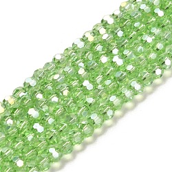 Electroplate Glass Beads Strands, AB Color Plated, Faceted(32 Facets), Round, Light Green, 4mm, Hole: 0.5mm, about 100pcs/strand, 14.2 inch(EGLA-R016-4m-24)