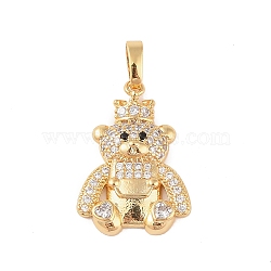 Brass Micro Pave Clear Cubic Zirconia Pendants, Bear, Real 18K Gold Plated, 22x15.5x3.5mm, Hole: 6x3.5mm(KK-E111-33G)