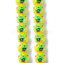 Handmade Porcelain Beads Strands, Hand Drawn Beads, with Enamel, Round, Yellow, 14x12x11mm, Hole: 2.5mm, about 30pcs/strand, 13.39''(34cm)(PORC-A025-01A)