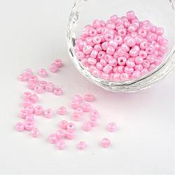 6/0 Opaque Colours Round Glass Seed Beads, Pink, 4mm, hole:1.5mm, about 495pcs/50g(X-SEED-A010-4mm-55)