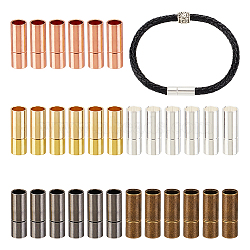 30 Sets 5 Colors Brass Bayonet Clasps, Column, Leather Cord Clasps Findings, Mixed Color, 18x6mm, Hole: 5mm, 6 sets/color(KK-OC0001-37A)