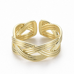 Brass Cuff Rings, Open Rings, Nickel Free, Real 16K Gold Plated, US Size 7 1/4(17.5mm)(RJEW-Q164-015-NF)