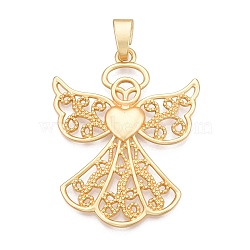 Plating Alloy Big Pendants, Hollow Angel Charms, Lead Free & Nickel Free & Cadmium Free, Golden, 68x54x4mm, Hole: 5x12mm(PALLOY-T090-24G)