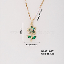 Fashionable Brass Pave Clear Cubic Zirconia & Paua Shell Cable Chain Flower Pendant Necklace for Women, Golden, 15.75 inch(40cm)(SG5558-1)