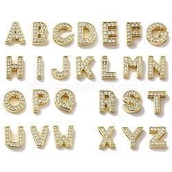 Brass Micro Pave Cubic Zirconia Beads, Lead Free & Cadmium Free, Long-Lasting Plated, Real 18K Gold Plated, Alphabet, Letter A~Z, 12~12.5x8~12.5x4.5~5mm, Hole: 8.5~9.5x2mm(KK-H487-25G)