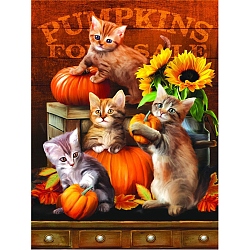 DIY Thanksgiving Day Animal Pattern 5D Diamond Painting Kits, including Resin Rhinestones, Diamond Sticky Pen, Tray Plate and Glue Clay, Cat Shape, 400x300mm(THXG-PW0001-012A)