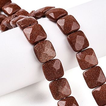 Synthetic Goldstone Beads Strands, Faceted Square, 12~12.5x12~12.5x5.5~6mm, Hole: 1.2mm, about 17pcs/strand, 8.07~8.4''(20.5~21cm)