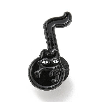 Music Theme Cartoon Black Cat Enamel Pins, Black Alloy Badge for Women Men, Musical Note, 31x14.8x1.4mm