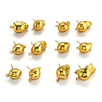 Natural Baroque Pearl Stud Earring Findings, with Brass Findings, for Ear Acupuncture Accessories, Gold, 19~27.5x13~17.5x13.5~16mm, Hole: 1.6~1.8mm, Pin: 0.7mm