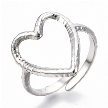 Non-Tarnish 304 Stainless Steel Heart Cuff Ring, Open Ring for Women, Stainless Steel Color, US Size 8(18.7mm)