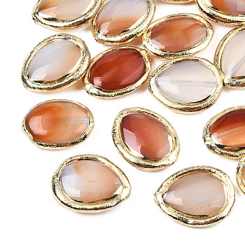 Natural Agate Beads, with Electroplate Polymer Clay, Dyed, Oval, Sienna, 21~22x17~18x6.5~7mm, Hole: 1~1.2mm