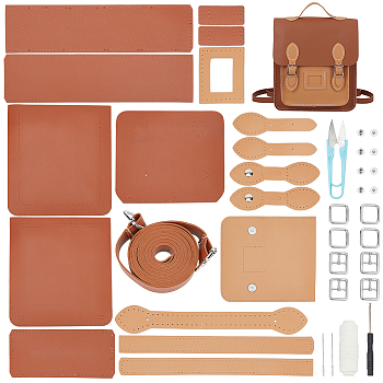 DIY Imitation Leather Sew on Backpack Kits, Including Fabric, Scissors, Thread, Needle, Shoulder Straps, Iron Buckle & Clasps, Screwdriver, Camel, Finished Product:  23x9x26cm